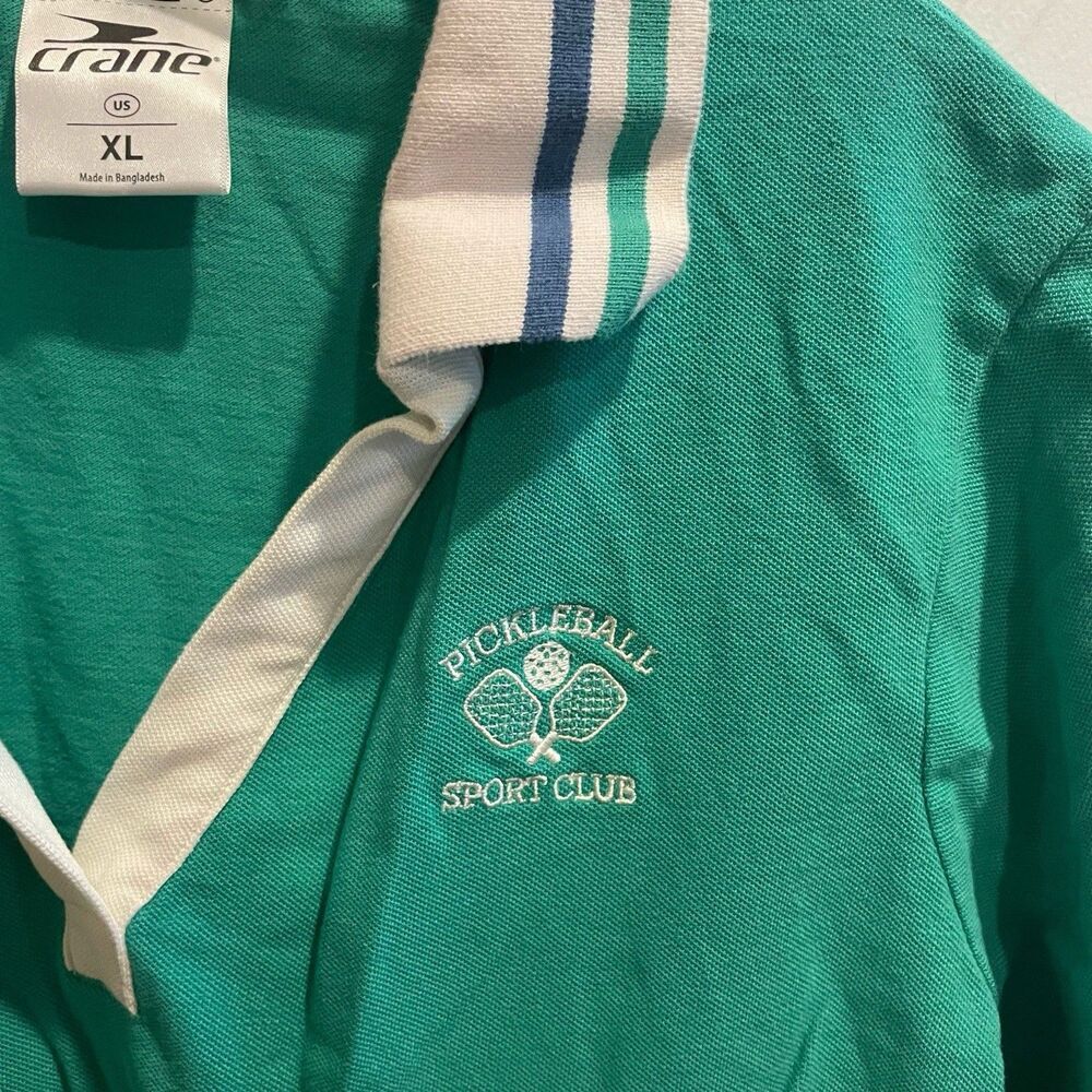 Crane Green Polo Shirt Womens Pickleball XL Tennis Retro Athleisure Clean Girl - Picture 2 of 7